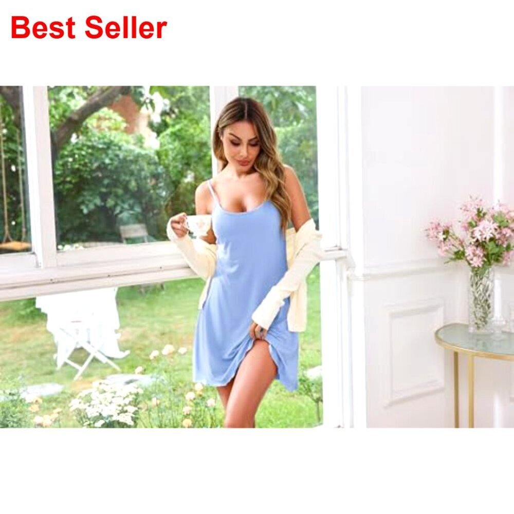 Sleeveless Nightgown Chemise Sleepwear Slip Dress Soft Stretchy Lingerie - Picture 6 of 7